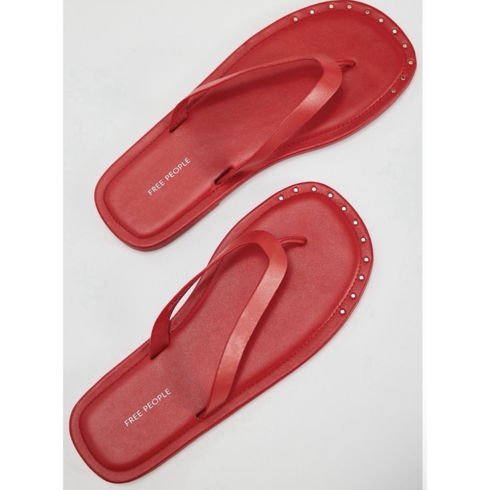 New Free People Sz 10 Sona Thong Sandal Salsa Red Studded Flip Flop Flats $68